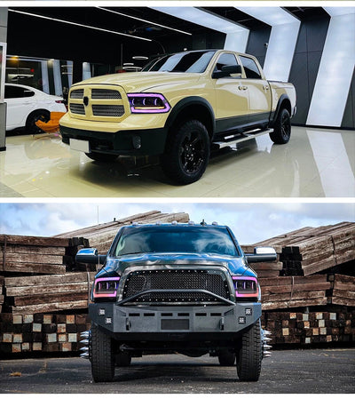 Phares LED RGB Dodge Ram 1500 2500 3500 2009-2018 Tuning - installé sur véhicule - Becquet Voiture