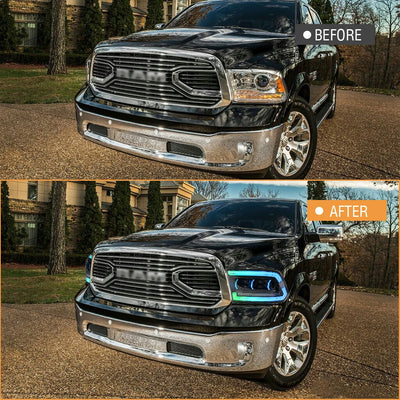 Phares LED RGB Dodge Ram 1500 2500 3500 2009-2018 Tuning - vue de profil - Becquet Voiture