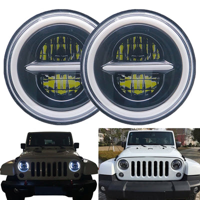 Phares LED Ronds 7 Pouces Jeep Wrangler - détail du montage - Becquet Voiture