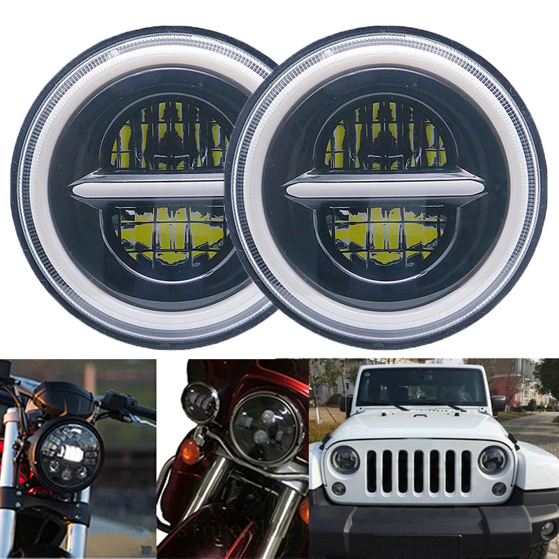 Phares LED Ronds 7 Pouces Jeep Wrangler - vue de face - Becquet Voiture