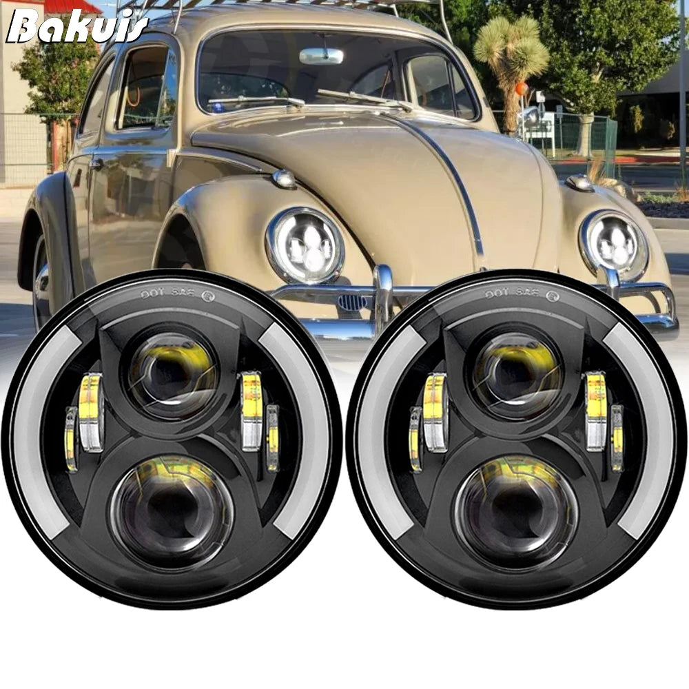 Phares LED Ronds 7 Pouces VW Coccinelle - vue de face - Becquet Voiture