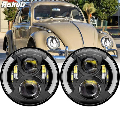 Phares LED Ronds 7 Pouces VW Coccinelle - vue de face - Becquet Voiture