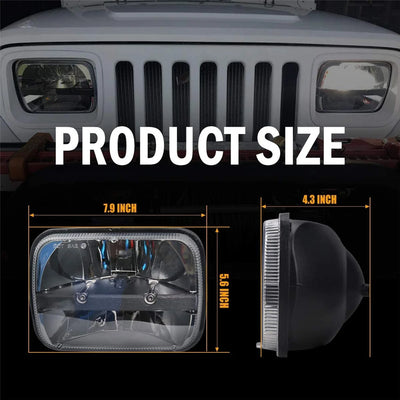 Phares LED Ronds 7x6/5x7 Jeep Wrangler YJ Cherokee XJ - installé sur véhicule - Becquet Voiture