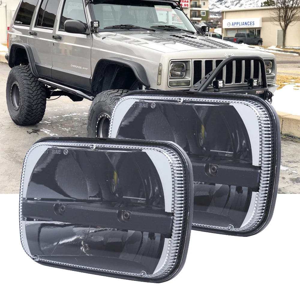 Phares LED Ronds 7x6/5x7 Jeep Wrangler YJ Cherokee XJ - vue de face - Becquet Voiture