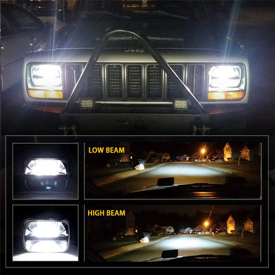 Phares LED Ronds 7x6/5x7 Jeep Wrangler YJ Cherokee XJ - vue de profil - Becquet Voiture