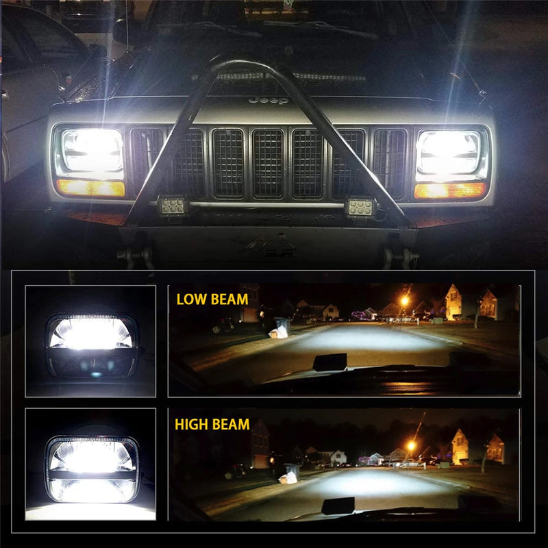 Phares LED Ronds 7x6/5x7 Jeep Wrangler YJ Cherokee XJ - vue de profil - Becquet Voiture