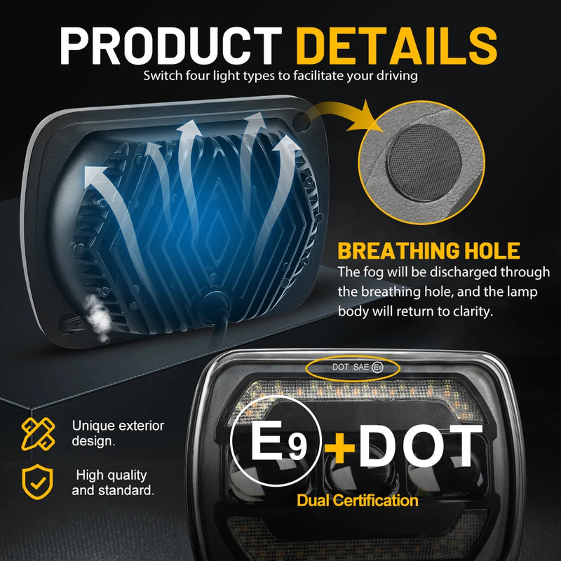Phares LED Ronds Jeep Wrangler YJ Cherokee XJ - packshot studio - Becquet Voiture
