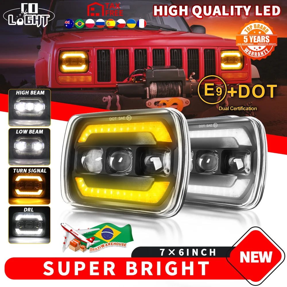 Phares LED Ronds Jeep Wrangler YJ Cherokee XJ - vue de face - Becquet Voiture