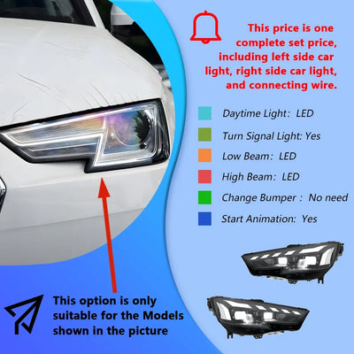 Phares LED Style RS Audi A4 S4 RS4 2017-2019 - vue rapprochée - Becquet Voiture