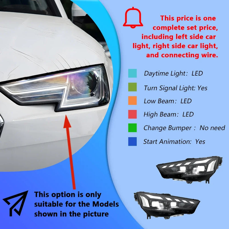 Phares LED Style RS Audi A4 S4 RS4 2017-2019 - vue rapprochée - Becquet Voiture