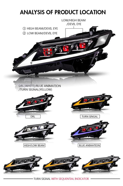 Phares LED Toyota Camry 8e Génération 2018-2024 Triple - vue de profil - Becquet Voiture