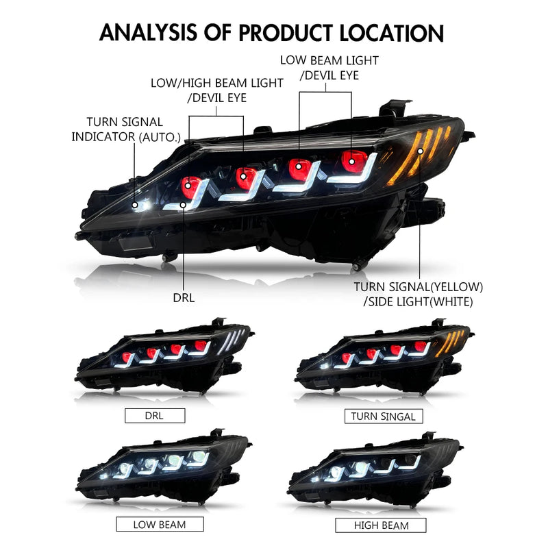 Phares LED Toyota Camry Faisceau Quadruple - vue de trois-quarts - Becquet Voiture