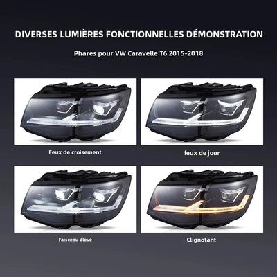 Phares LED Volkswagen Caravelle T6 2015-2018 - installé sur véhicule - Becquet Voiture