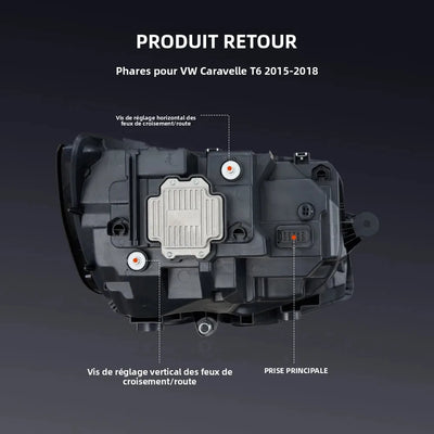 Phares LED Volkswagen Caravelle T6 2015-2018 - vue de trois-quarts - Becquet Voiture