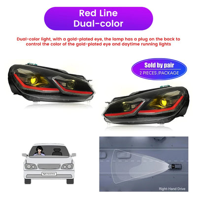 Phares LED Volkswagen Golf 6 2008-2013 - vue de trois-quarts 2 - Becquet Voiture