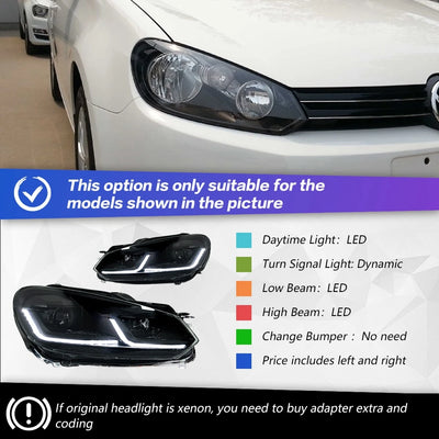 Phares LED Volkswagen Golf 6 2009-2012 - vue rapprochée - Becquet Voiture