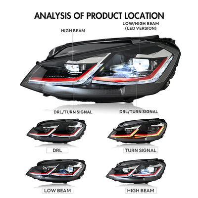 Phares LED Volkswagen Golf 6 7 7.5 2008-2020 - vue de trois-quarts - Becquet Voiture