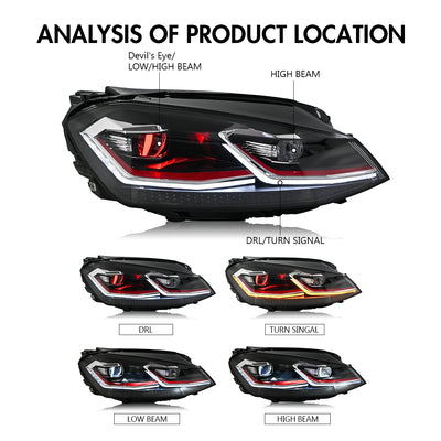 Phares LED Volkswagen Golf 6 7 7.5 2008-2020 - vue rapprochée - Becquet Voiture