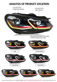 LED Headlights Volkswagen Golf 6 MK6 2008-2012 R-Line - rear view - Becquet Voiture