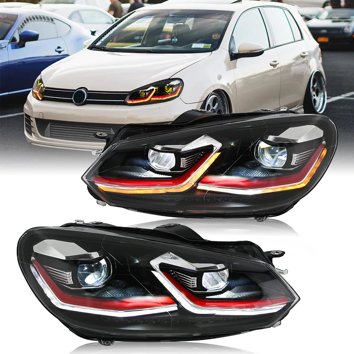 Phares LED Volkswagen Golf 6 MK6 2008-2012 R-Line - vue de face - Becquet Voiture