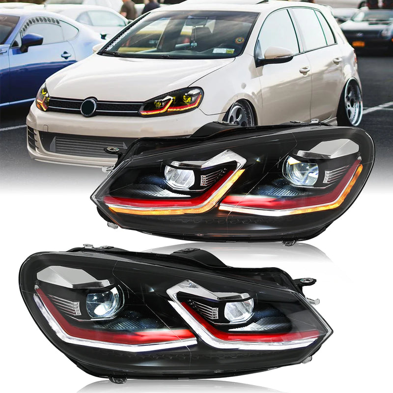 LED Headlights Volkswagen Golf 6 MK6 2008-2012 R-Line - front view - Becquet Voiture