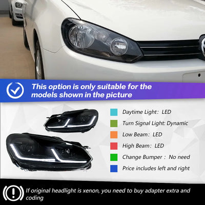 Phares LED Volkswagen Golf 6 MK6 2009-2012 (réf. 2) - vue rapprochée - Becquet Voiture