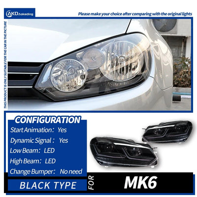 Phares LED Volkswagen Golf 6 MK6 2009-2013 - vue rapprochée - Becquet Voiture