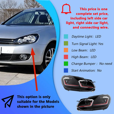 Phares LED Volkswagen Golf 6 MK6 2010-2012 Style Golf 7.5 - vue de dessus - Becquet Voiture