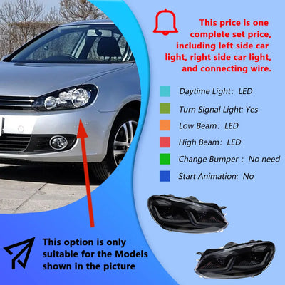Phares LED Volkswagen Golf 6 MK6 2010-2012 Style Golf 7.5 - vue rapprochée - Becquet Voiture