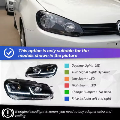 Phares LED Volkswagen Golf 6 MK6 R20 2009-2012 - vue de dessus - Becquet Voiture