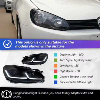 Phares LED Volkswagen Golf 6 MK6 R20 2009-2012 - vue rapprochée - Becquet Voiture