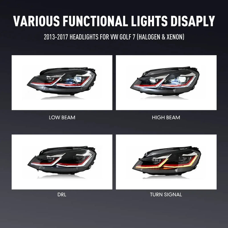 LED Headlights Volkswagen Golf 7 2013-2017 - rear view - Becquet Voiture
