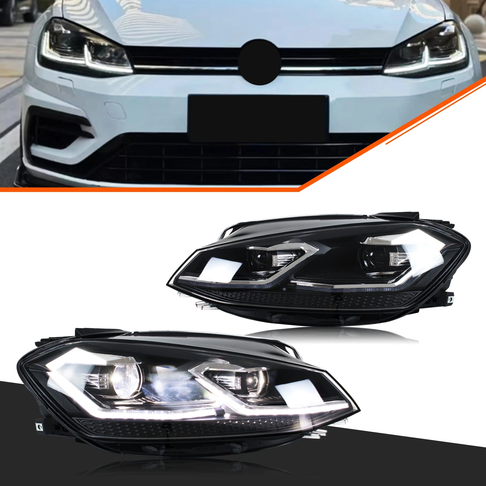 Phares LED Volkswagen Golf 7.5 MK7.5 2018-2021 - vue de face - Becquet Voiture