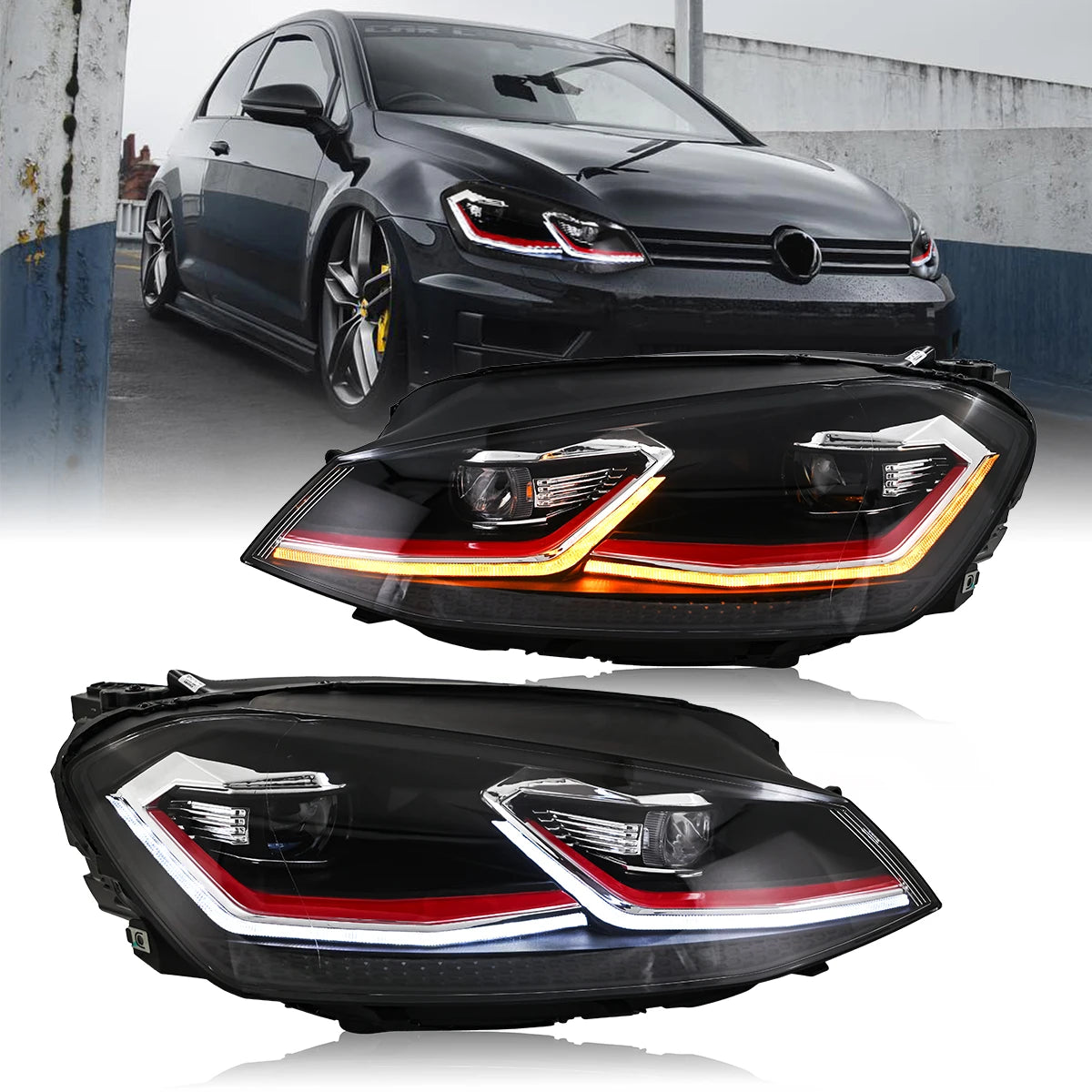Phares LED Volkswagen Golf 7 et 7.5 MK7 2012-2020 Look Sport - vue de face - Becquet Voiture