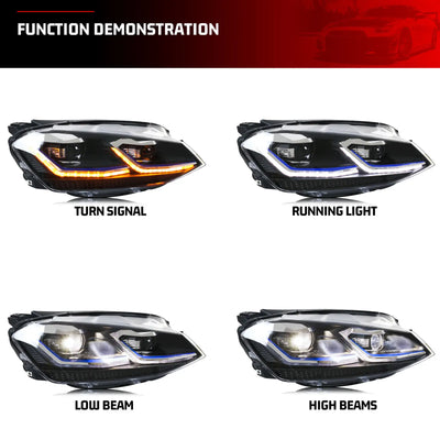 Phares LED Volkswagen Golf 7 MK7 2013-2017 DRL Blue Line - vue arrière - Becquet Voiture