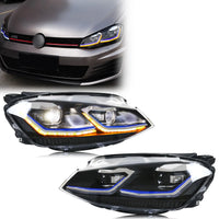 LED Headlights Volkswagen Golf 7 MK7 2013-2017 DRL Blue Line - front view - Becquet Voiture