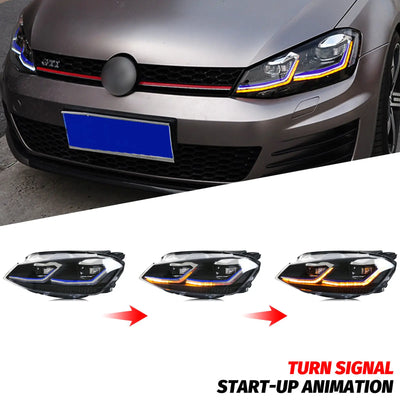 Phares LED Volkswagen Golf 7 MK7 2013-2017 DRL Blue Line - vue de trois-quarts - Becquet Voiture