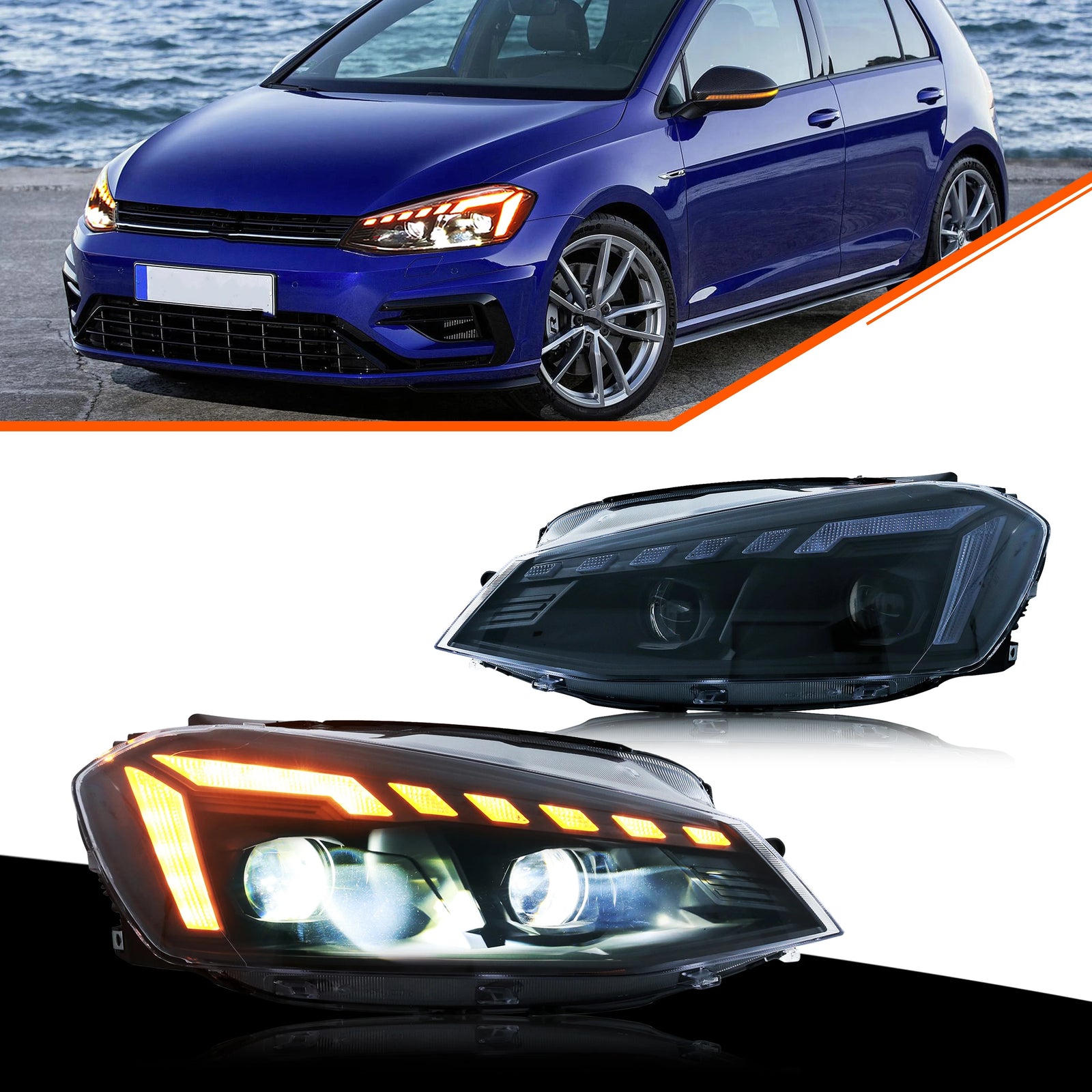 Phares LED Volkswagen Golf 7 MK7 2013-2017 DRL - vue de face - Becquet Voiture