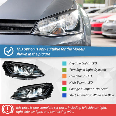 Phares LED Volkswagen Golf 7 MK7 2013-2017 Golf 7.5 Style - packshot studio - Becquet Voiture