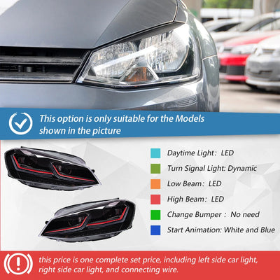 Phares LED Volkswagen Golf 7 MK7 2013-2017 Golf 7.5 Style - vue rapprochée - Becquet Voiture