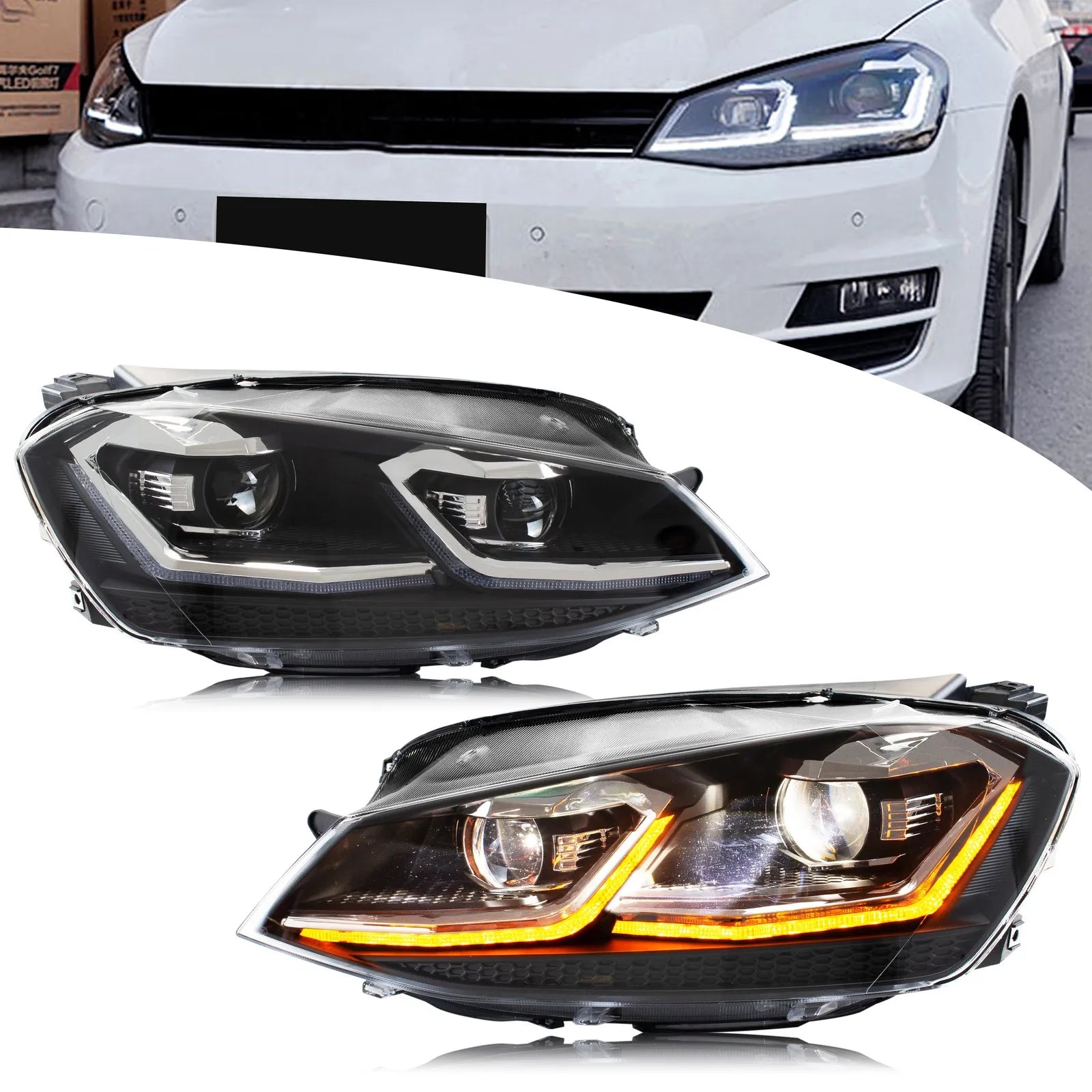 Phares LED Volkswagen Golf 7 MK7 2013-2017 (réf. 2) - vue de face - Becquet Voiture