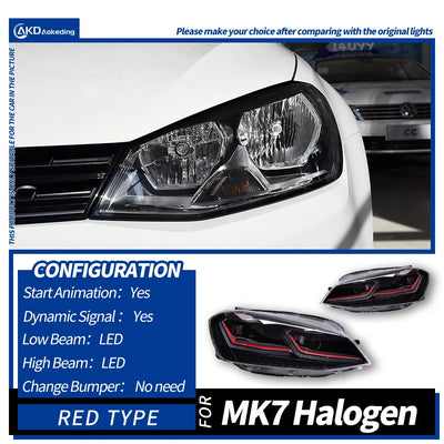 Phares LED Volkswagen Golf 7 MK7 2013-2017 - vue de dessus - Becquet Voiture
