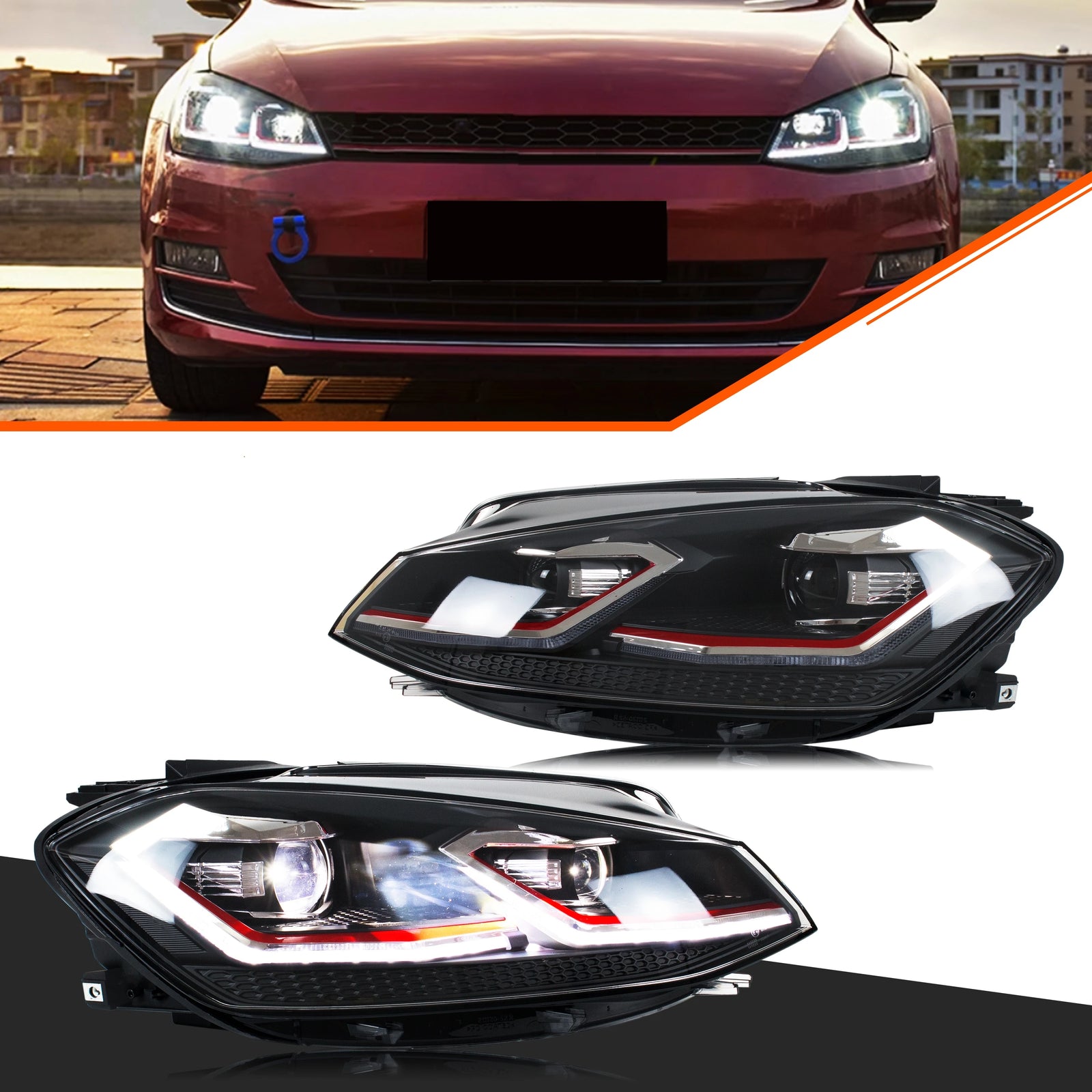 Phares LED Volkswagen Golf 7 MK7 2018-2021 - vue de face - Becquet Voiture