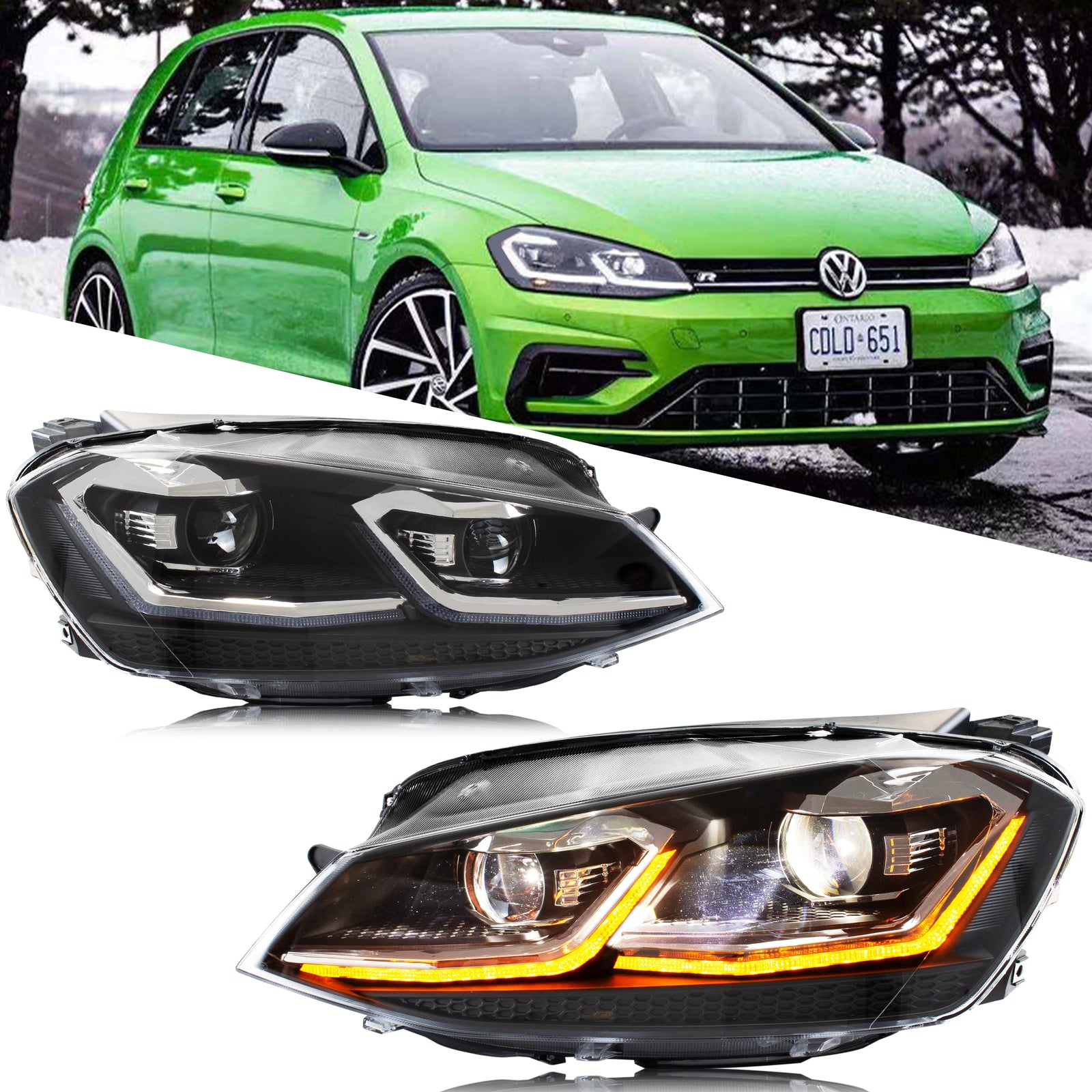 Phares LED Volkswagen Golf MK7 2012-2017 - vue de face - Becquet Voiture