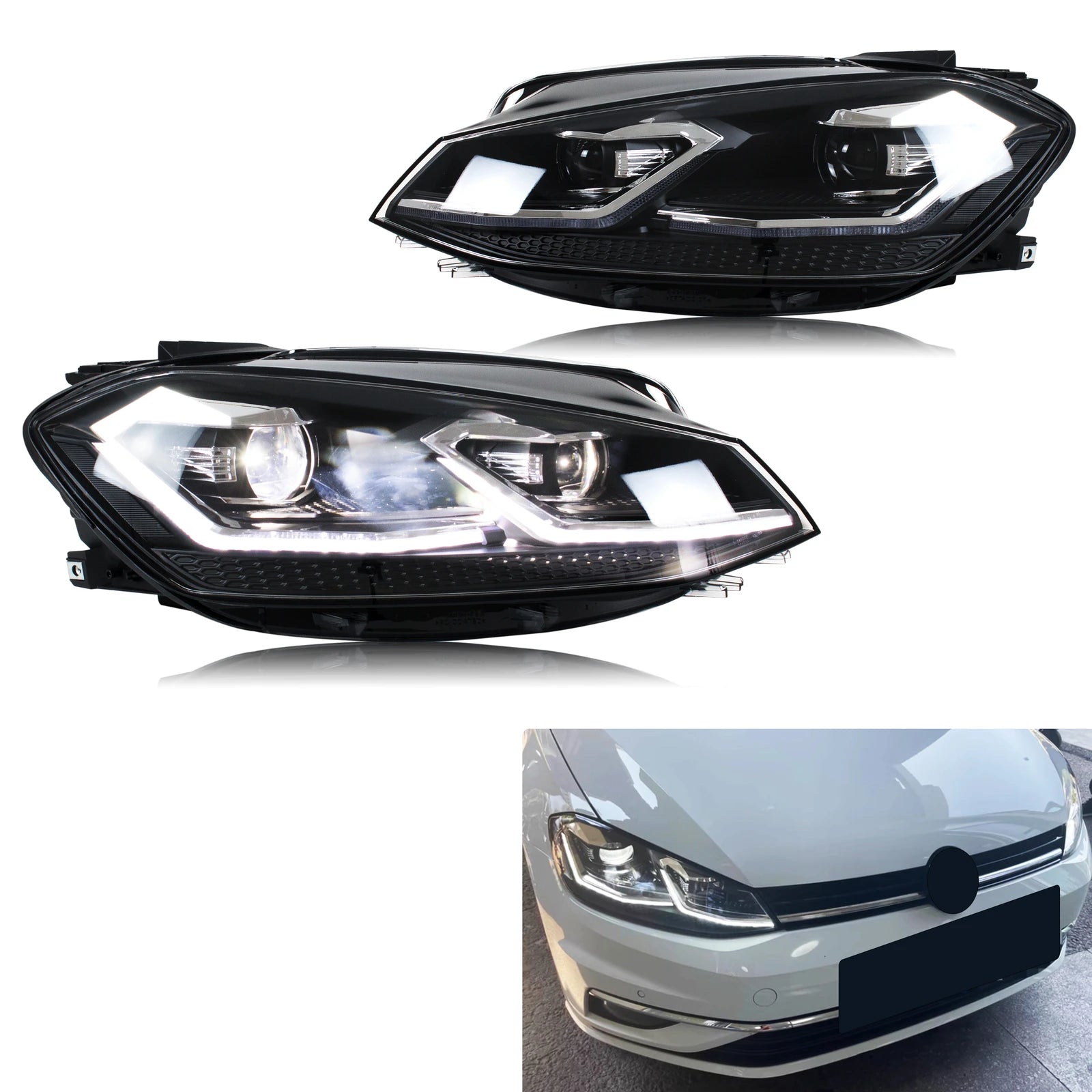 Phares LED Volkswagen Golf MK7.5 2017-2020 DRL Halogène - vue de face - Becquet Voiture