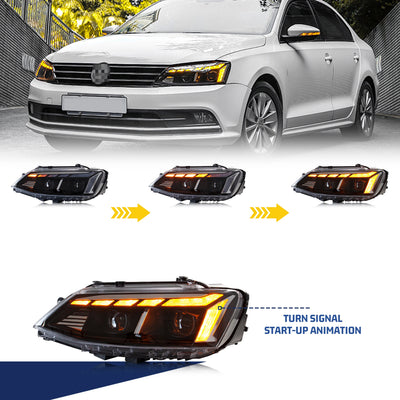 Phares LED Volkswagen Jetta MK6 2011-2018 DRL Séquentiel - installé sur véhicule - Becquet Voiture