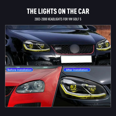 Phares LED VW Golf 5 2003-2008 - vue de profil - Becquet Voiture