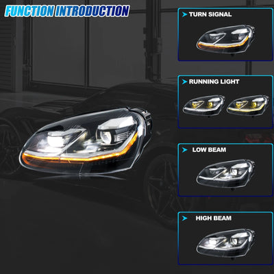 Phares LED VW Golf 5 MK5 2003-2008 DRL Ligne Argentée - vue de profil - Becquet Voiture