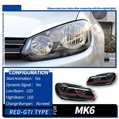 Phares LED VW Golf 6 2009-2012 - vue de dessus - Becquet Voiture