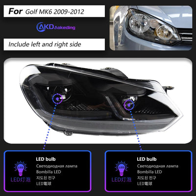 Phares LED VW Golf 6 MK6 2009-2012 DRL Séquentiel AKD - en situation - Becquet Voiture